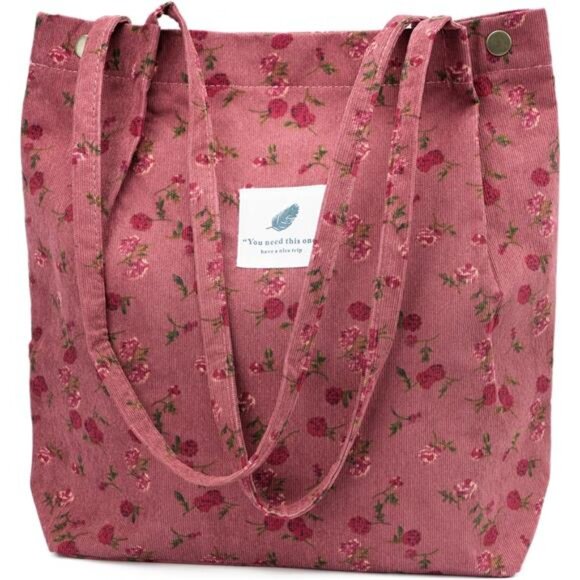 Cute Corduroy Tote Bag Canvas Shoulder Handbag for Women Travel Shopping Work - Picture 1 of 7